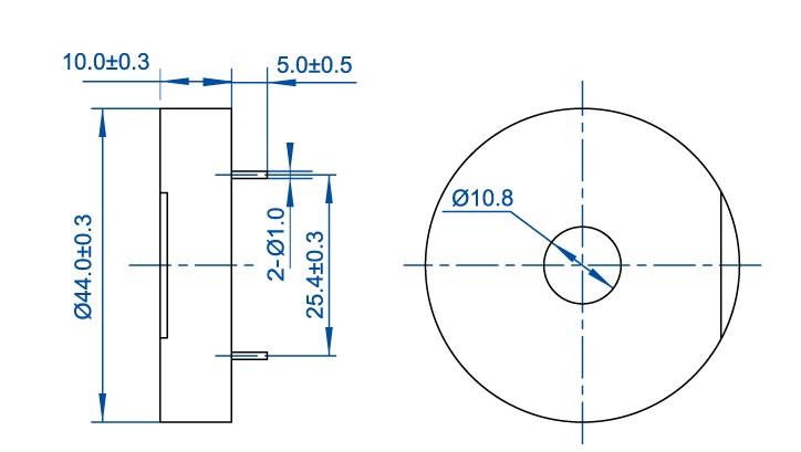 44mm*10mm 5V 85dB piezo transducer