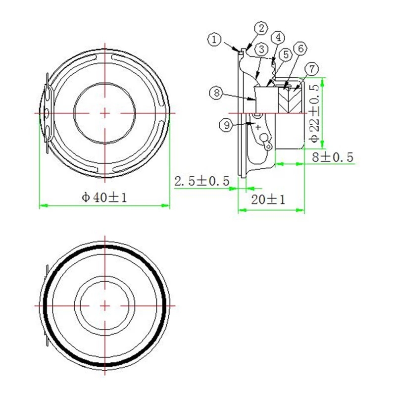 Głośnik mylarowy 40 mm, 4 omy i 3 W