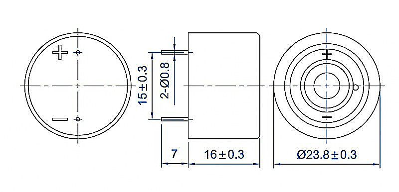 24mm*16mm DC 5V 12V 100db pin type piezo buzzer