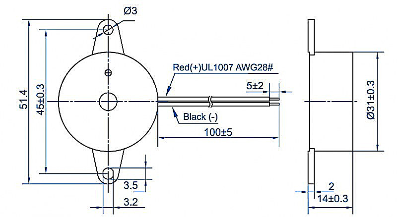 31MM*14MM 9V 12v dc 90dB piezoelectric buzzer