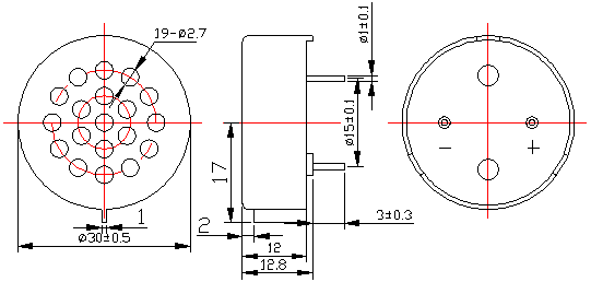 30mm 32 ohm 0.2 watt pin type speaker