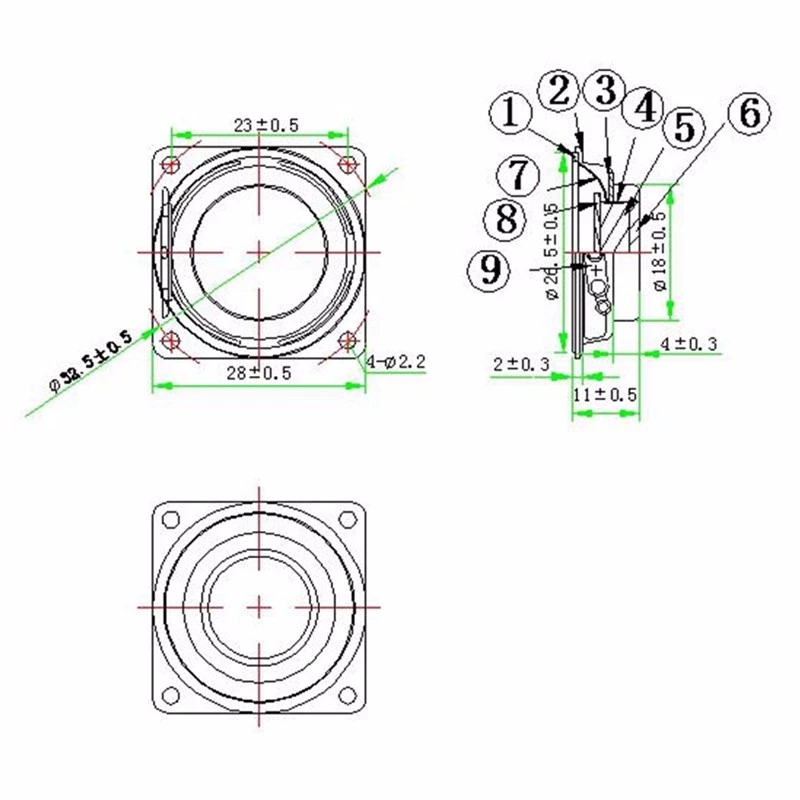28*28MM 1-calowy sterownik głośnika 8OHM 2W