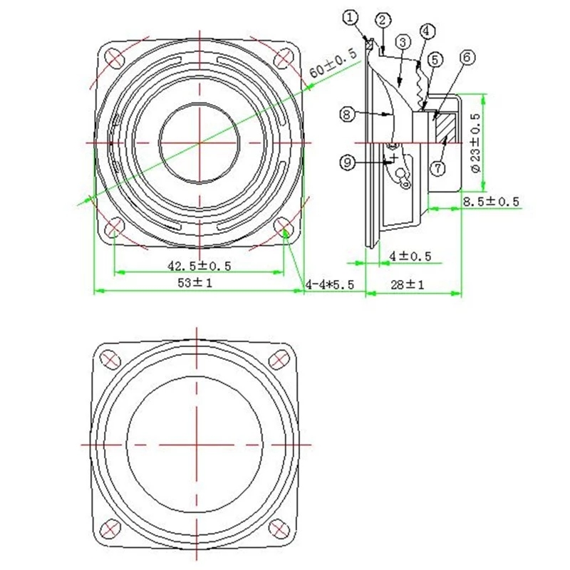 Pieza de altavoz port&aacute;til de 53 mm, 4 ohmios y 5 w.