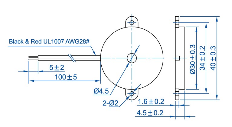 30mm*4.5mm 12V 90dB piezoelectric buzzer
