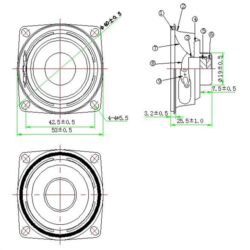 2 in&ccedil; 4OHM 2W kare su ge&ccedil;irmez hoparl&ouml;r
