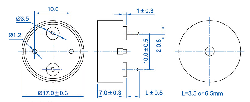 Miniaturowy przetwornik piezoelektryczny 17MM*7MM 5V 85dB