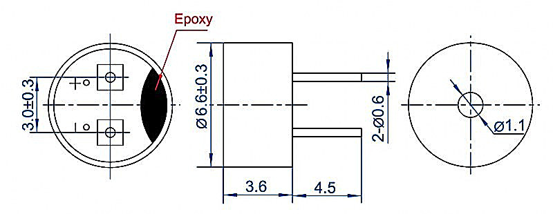6.6 * 3.6mm 1.5V 3 volt 5v electromagnetic transducer buzzer